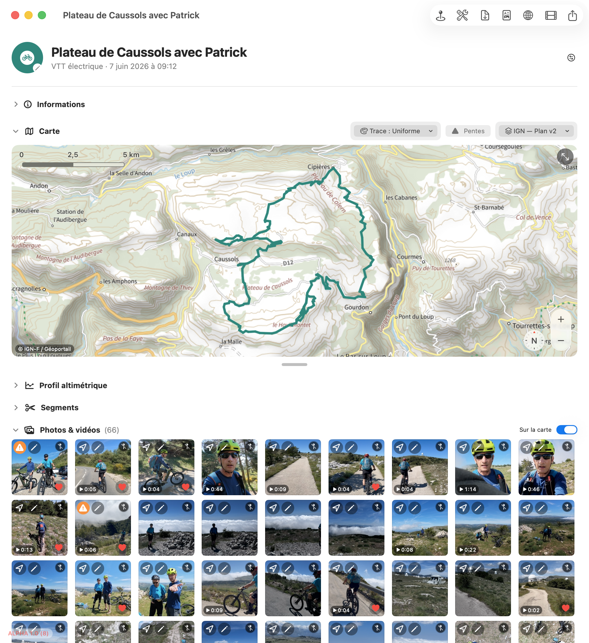 Section Photos & vidéos d'une sortie avec les vignettes